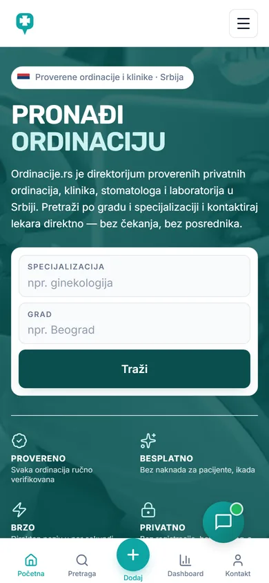 Ordinacije.rs — mobilni prikaz